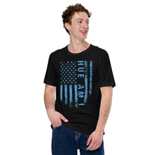 Load image into Gallery viewer, Distressed Vertical Flag T-Shirt - Black &amp; University Blue